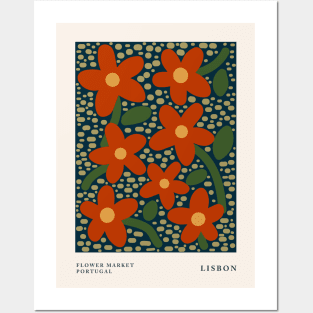 Flower market print, Lisbon, Abstract red flowers, Cottagecore decor, Exhibition poster, Posters aesthetic, Autumn Posters and Art